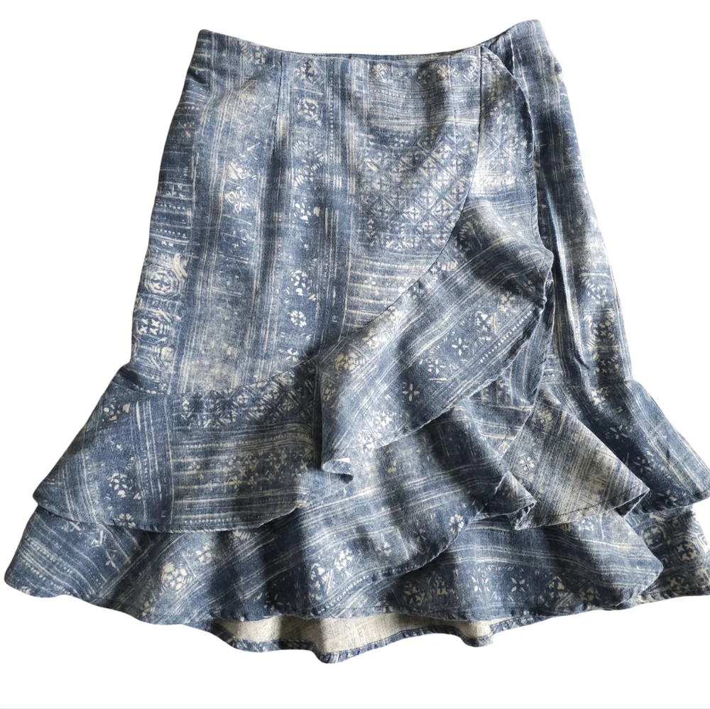 Lauren Jeans Co Ralph Lauren Womens Boho Linen Cotton Blue Ruffle Hem Skirt Sz 4 - Picture 14 of 14